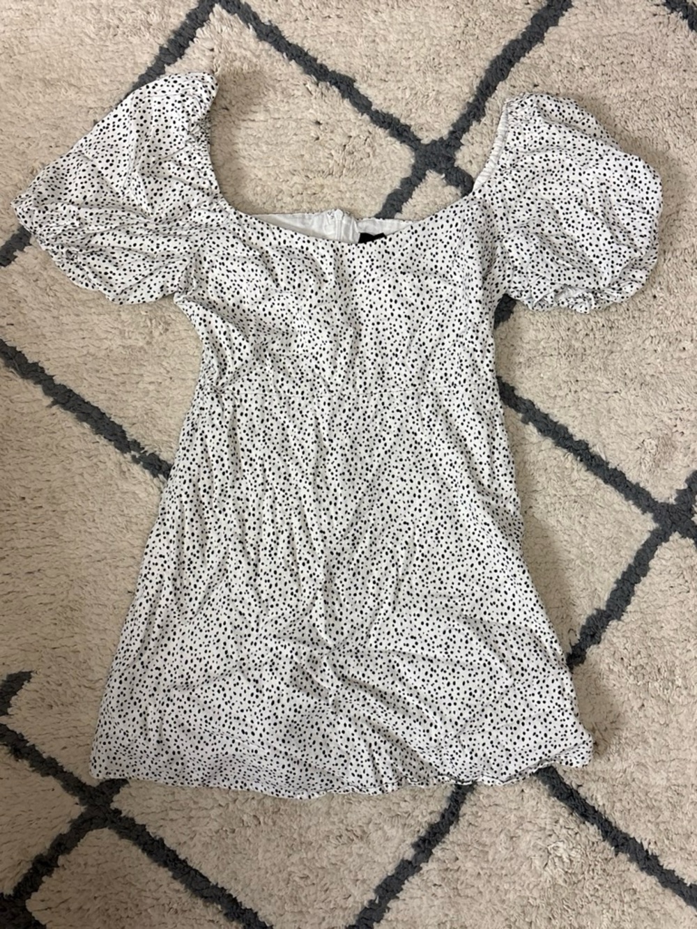 White Puff-Sleeve Polka Dot Midi Dress